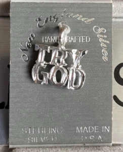 Sterling Silver Charm TRY GOD Made in USA - Picture 1 of 3