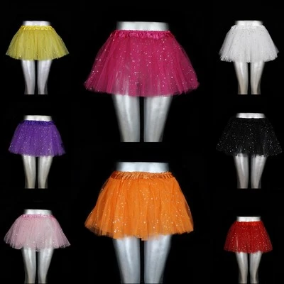 NO-NAME Kinder Tütü Tutu mit Glitzer Tüllrock Ballettkleid XS-S 3 Lagen Party NEU