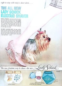 Lady Schick Shavers 1958 anuncio impreso nueva forma femenina de afeitarse perro 10x14 - Imagen 1 de 5