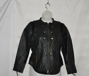 Sharif Couture Zip Front Two Ways Military Leather Jacket Size S Black - Picture 1 of 2