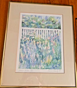 Impresión litográfica Michele Kennedy SUMMER GARDEN 1987 de colección firmada por Cape Cod enmarcada - Imagen 1 de 7