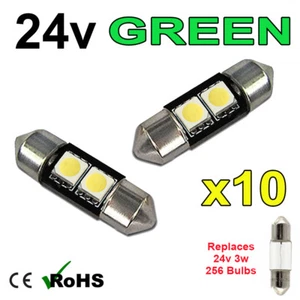 10 x Green 24v 31mm Festoon Interior Plate Light 256 2 SMD SV7-8 Bulbs HGV Truck - Picture 1 of 3