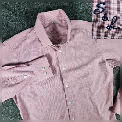 State And Liberty Button-Up Dress Shirt Men's M Pink White Polka Dot Performance - Image 1 of 4