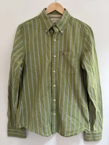 Hollister Men's Striped 100% Cotton Button-Up Pocket Long Sleeve Shirt Green S - Picture 1 of 5