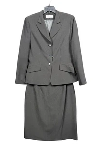 Tahari Arthur S Levine Rock Anzug Damen 14 grau Nadelstreifen Blazer Jacke Karriere - Bild 1 von 16