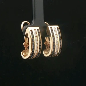Ohrringe 14 Karat Gelbgold blauer Saphir und Diamant 9 g Huggie - Bild 1 von 7