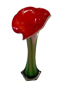 Vintage Calla Lily Jack in the Pulpit Vase Kunstglas Blume ROT 11" Murano Stil - Bild 1 von 11