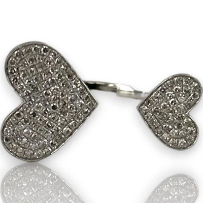 Anillo envolvente de doble corazón de diamantes naturales micro pavé tamaño 6,5 oro blanco de 14 kt Foto 1 de 4