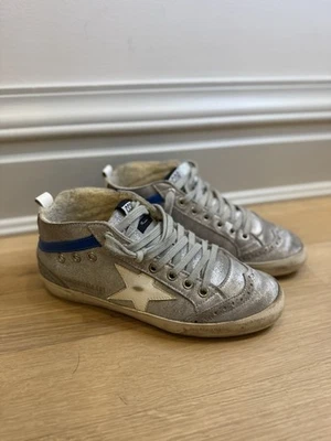 Golden Goose Mid Star sneakers in silver-tone glitter suede & fleece interior 36 - Image 1 of 4