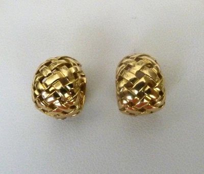 VINTAGE TIFFANY & C0 18K YELLOW GOLD VANNERIE BASKET WEAVE HOOP EARRINGS 8.4GRAM - Image 1 of 4