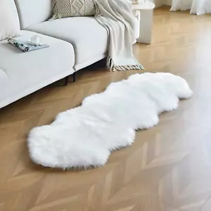 White Faux Sheepskin Bedside Living Room Rugs 2 X 6 Ft Fluffy Shag Couch Sofa Co - Picture 1 of 12