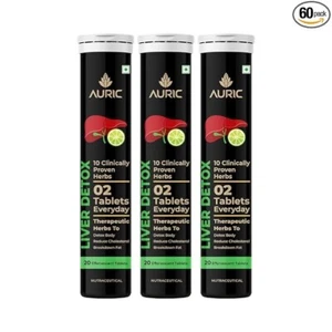 Auric Liver Detox Effervescent | 60Tablets Fizzy Water with 10 Ayurvedic Herbs - Picture 1 of 13