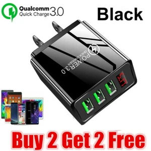 Black US 3 Port Fast Quick Charge QC 3.0 USB Hub Wall Charger Power Adapter Plug - Picture 1 of 10