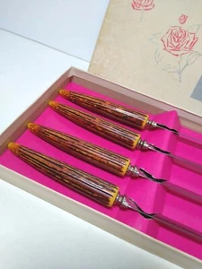 Vintage Regent Sheffield Steak Knife Set  Set Of 4 With Box Faux Antler Handles - Picture 1 of 12