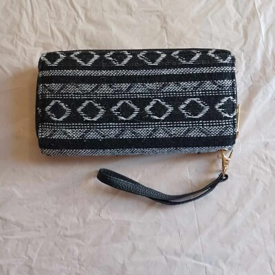 Cartera de tela blanca y negra sin marca nueva sin etiquetas *8 ranuras para tarjetas *Cambiar bolsillo* Foto 1 de 4
