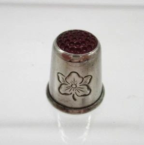 Vintage Norwegen STERLING H J rot Glas Schmuck Top Fingerhut mit Blume - Bild 1 von 6