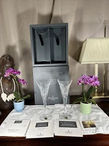 NEW 2 WATERFORD CRYSTAL Millennium "Health" Champagne Toasting Flutes+Inserts - Picture 1 of 12