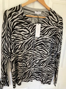 Calvin Klein Black/Gray Animal print Cozy 9 Buttons front Knit Sweater Size L - Picture 1 of 18