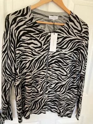 Suéter Calvin Klein Negro/Gris Estampado Animal Acogedor 9 Botones Tejido Delantero Talla L Foto 1 de 4