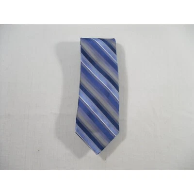 John Bartlett Statements Mens Tie Necktie Blue White Stripe 100% Silk Classic - Image 1 of 4