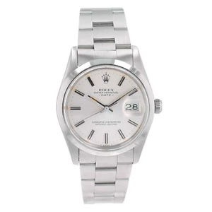 ROLEX DATE UNISEX WATCH 15000 SILVER INDEX DIAL SMOOTH BEZEL OYSTER BAND 34MM - Picture 1 of 13