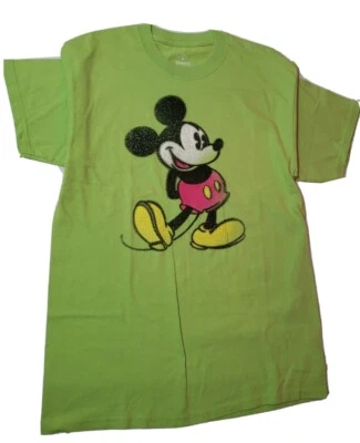Camiseta Disney Mickey Walt Disney World Hanes Talla Mediana Verde Lima Rosa Pantalones Cortos Foto 1 de 4
