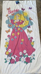 Vtg Barbie Beach Bath Towel 80s 90s NWT NOS Floral Big Dress Butterfly Rare HTF - Picture 1 of 9