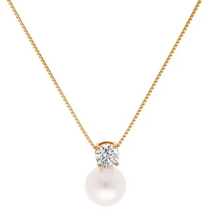 TRENDOR Schmuck Damen-Kette 925 Silber Vergoldet mit Anhänger Perle und Zirkonia - Bild 1 von 7