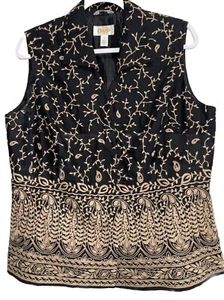Talbots Vest Womens Sz 14 Black Pure Silk Embroidered Asian Oriental Pagoda - Picture 1 of 13