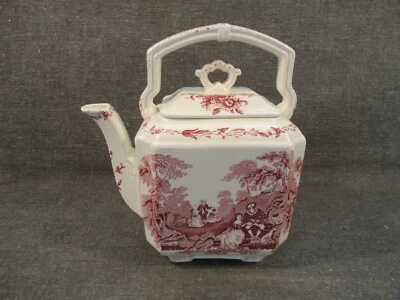 Bule e tampa vintage Mason's Watteau rosa chaleira 9" comporta 7 xícaras - Imagem 1 de 4
