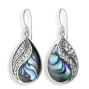 Abalone Perlmutt Muschel Damen Ohrringe Hänger Tropfen Echt 925er Silber SER307 - Bild 1 von 3