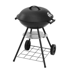 Kugelgrill Holzkohlegrill mit Deckel & Rädern Ø41,5 cm – BBQ Rundgrill Schwarz - Bild 1 von 6