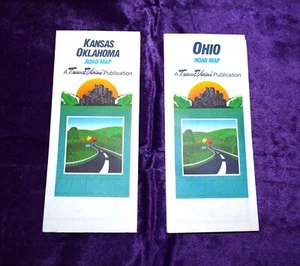 2 Vtg Travel Vision Lithograph Road Maps Of Ohio & Kansas Oklahoma New - Picture 1 of 2