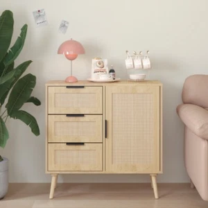 Modern Rattan Wood Dresser Storage Cabinet Sideboard Cupboard for Living Room - Picture 1 of 14