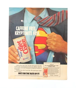 1986 Diet Coke Print Ad - Superman Coca Cola Caffeine Free Kryptonite - Picture 1 of 1