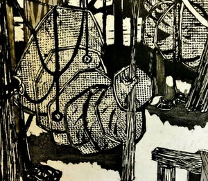 Hans Sperschneider (1928-1995)  Farb-Radierung PROBEDRUCK-4 1960: NETZE-TROCKNEN - Bild 1 von 9