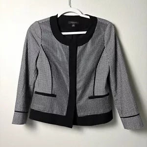 Ann Taylor Blazer Jacket Petite 6 6P Black White Check Hook Eye Office Career - Picture 1 of 10