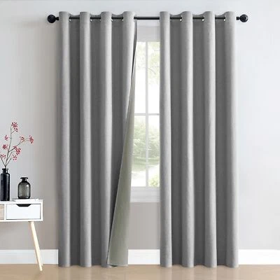 2 Panels Blackout Curtains Linen Textured Window Draperies Bedroom Grommet Top - Image 1 of 4