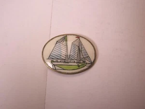 Sailboat Sailing Scene Vintage TINY SMALL ENAMEL Tie Bar Clip - Picture 1 of 6