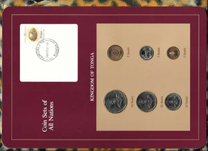 Coin Sets of All Nations Tonga w/card UNC 1,2,20 Seniti 1990 5,10,50 Senti 1981 - Picture 1 of 2