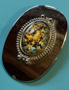 Belt Buckle Silver B&L Floating Resin With Turquoise & Gold La Habra CA - Picture 1 of 4