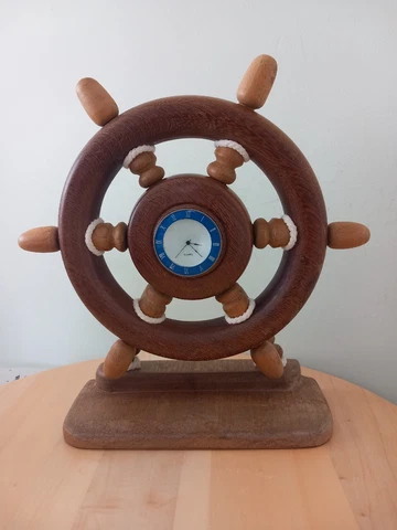 Ship's Wheel Mantel Clock Wooden Apprentice Piece Shed Work Cover