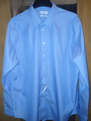 Impresionante camisa de vestir Calvin Cline bebé azul a rayas manga larga para hombre talla XL Foto 1 de 4
