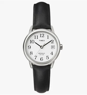 NUEVO Timex T2H3319J Mujer Fácil Lectura RELOJ Correa Cuero Negro Cromo Indiglo Foto 1 de 4
