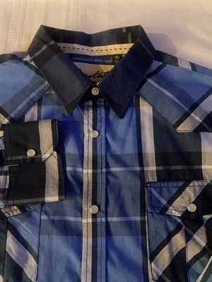 Camisa manga larga COASTAL a cuadros perla con botones a presión azul gris para hombre talla XL Foto 1 de 4