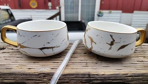 2X Luxus Gold Marmor 10,5 Unzen Matt WEISS Keramik Latte Kaffee Tee Tasse Becher EUC! - Bild 1 von 6