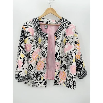Cardigã feminino Silk Land Collection blazer frontal aberto floral multicolorido tamanho 2X - Imagem 1 de 4