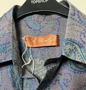LE BOMBYX Purple Grey Silver 100% Thai Silk Handmade Shirt Top Size UK M L - Picture 1 of 6