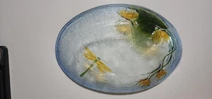 Handarbeit Glas ovale Schale Libelle Lilie Blumen blau 14,25 x 9,75 x 2 Dekor - Bild 1 von 10