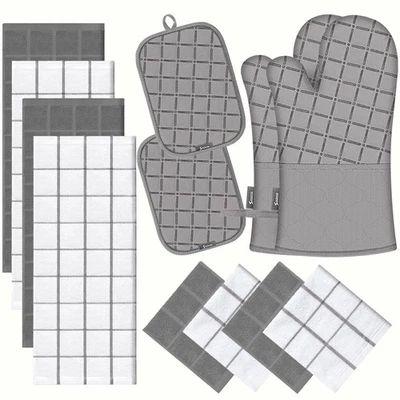 BSKSSK Oven Mitts Kitchen Towels and Dishcloths Pot Holders Sets, Oven Gloves Kitche...
